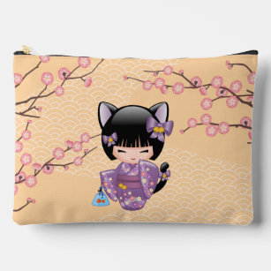 Pochette À Accessoires Neko Kokeshi Poupée - Cat Ears Geisha Girl