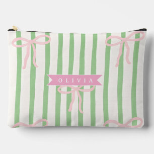 Pochette À Accessoires Nœud à rayure verte Coquette Féminin Personnalisé
