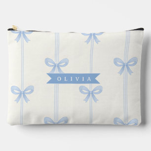 Pochette À Accessoires Nœud Bleu Personnalisé Coquette Nom Esthétique