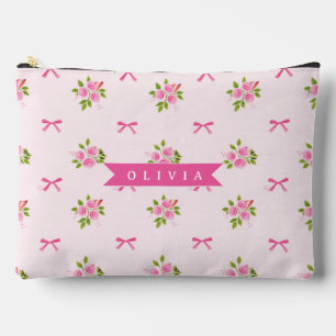 Pochette À Accessoires Nœud Floral Féminin Coquette Rose Personnalisé