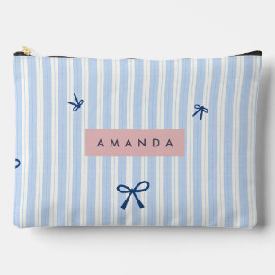 Pochette À Accessoires Nœud rayé pastel bleu classique personnalisé