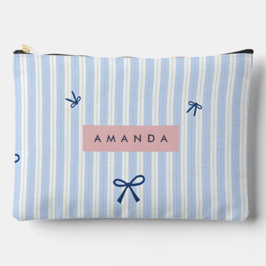 Pochette À Accessoires Nœud rayé pastel bleu classique personnalisé (Recto)