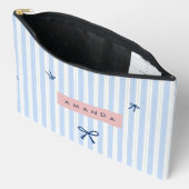 Pochette À Accessoires Nœud rayé pastel bleu classique personnalisé (Ouvrir)