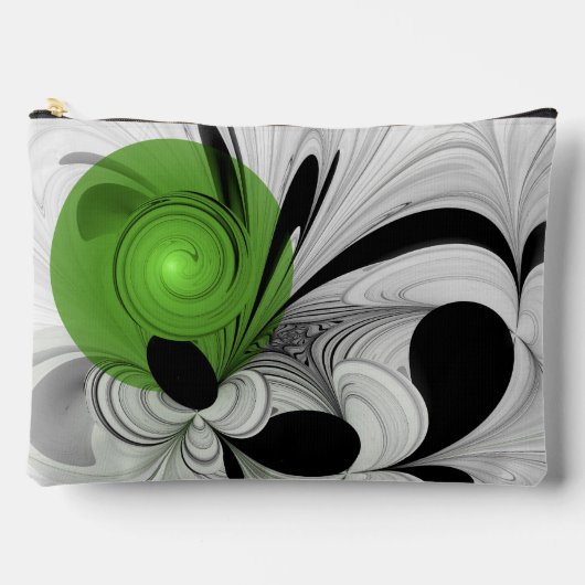 Pochette À Accessoires Noir Abstrait et blanc avec art fractal vert (Recto)