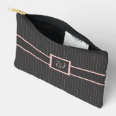 Pochette À Accessoires Noir avec des rayures roses (Ouvrir)