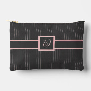 Pochette À Accessoires Noir avec des rayures roses