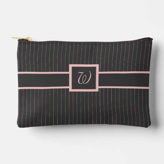 Pochette À Accessoires Noir avec des rayures roses (Recto)