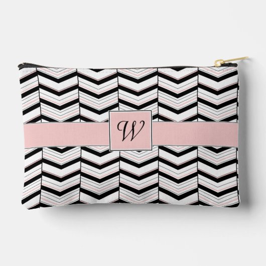 Pochette À Accessoires Noir Blanc et Chevron Blush (Verso)