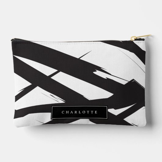 Pochette À Accessoires Noir & blanc Ligne d'Art Abstrait moderne Nom pers (Verso)