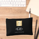 Pochette À Accessoires Noir blanc logo entreprise nom monogramme<br><div class="desc">Arrière - plan noir,  texte blanc et gris. Personnalisez et ajoutez le logo de votre entreprise,  votre prénom,  vos initiales monographiques et votre nom complet.</div>