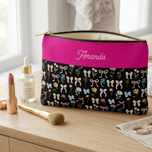Pochette À Accessoires Noir Élégance Florale de Ruban Tendance
