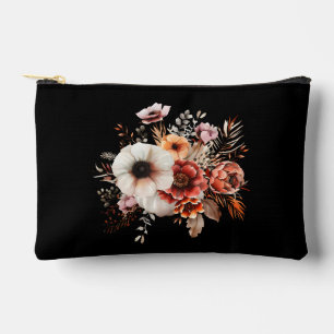 Pochette À Accessoires Noir Elegant Rustique Fleurs sauvages d'aquarelle