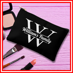Pochette À Accessoires Noir et Blanc Monogramme de nom de famille simpl