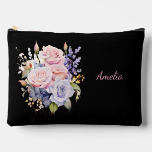 Pochette À Accessoires Noir Simple Et Élégant Avec Fleurs