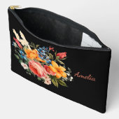 Pochette À Accessoires Noir Simple Et Élégant Avec Fleurs (Ouvrir)