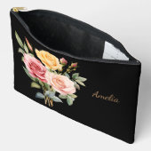 Pochette À Accessoires Noir Simple Et Élégant Avec Fleurs (Ouvrir)