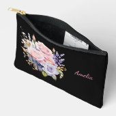 Pochette À Accessoires Noir Simple Et Élégant Avec Fleurs (Ouvrir)