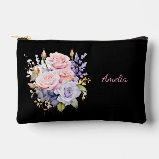 Pochette À Accessoires Noir Simple Et Élégant Avec Fleurs (Recto)