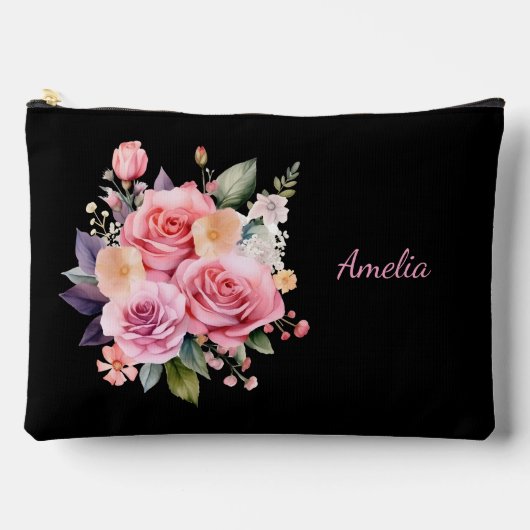 Pochette À Accessoires Noir Simple Et Élégant Avec Fleurs (Recto)