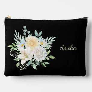 Pochette À Accessoires Noir Simple Et Élégant Avec Fleurs