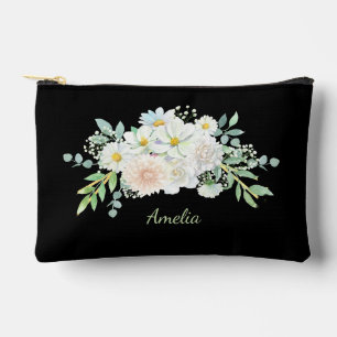 Pochette À Accessoires Noir Simple Et Élégant Avec Fleurs