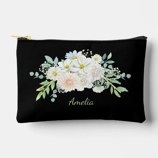 Pochette À Accessoires Noir Simple Et Élégant Avec Fleurs (Recto)