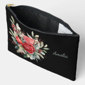Pochette À Accessoires Noir Simple Et Élégant Avec Fleurs (Ouvrir)