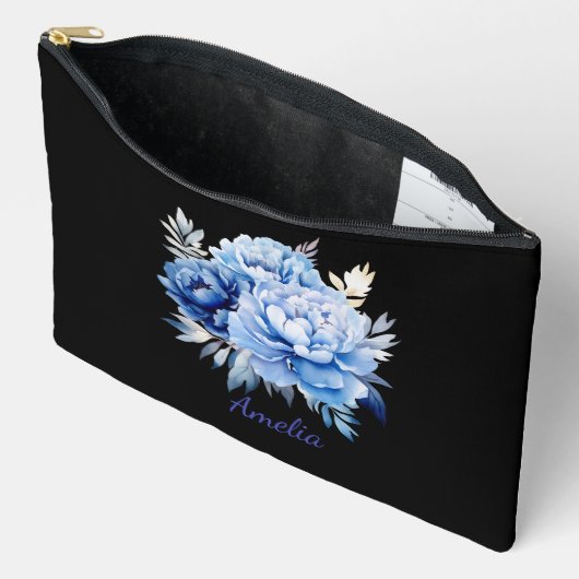 Pochette À Accessoires Noir Simple Et Élégant Avec Fleurs (Ouvrir)