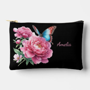 Pochette À Accessoires Noir Simple Et Élégant Avec Fleurs