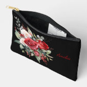 Pochette À Accessoires Noir Simple Et Élégant Avec Fleurs (Ouvrir)