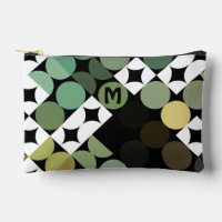Noir Vert Beige Brun Motif Cercles Milieu du Siècl