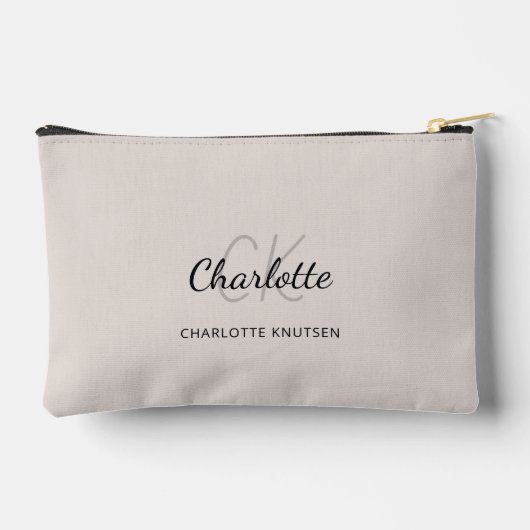 Pochette À Accessoires Nom beige monogramme initiales moderne (Verso)