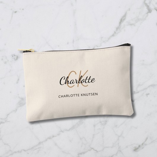 Pochette À Accessoires Nom de crème monogramme initiales moderne