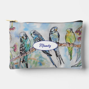 Pochette À Accessoires Nom de peinture à l'aquarelle Perruche Perroquets 