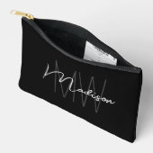 Pochette À Accessoires Nom de script de monogramme moderne noir et blanc (Ouvrir)