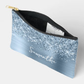 Pochette À Accessoires Nom de script glamour bleu clair pailleté (Ouvrir)
