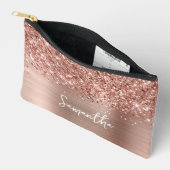 Pochette À Accessoires Nom de script glamour rose doré pailleté (Ouvrir)