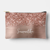 Pochette À Accessoires Nom de script glamour rose doré pailleté (Recto)