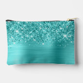 Pochette À Accessoires Nom de script glamour turquoise bleu pailleté (Verso)