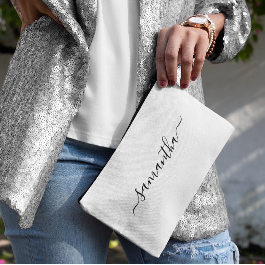 Pochette À Accessoires Nom de signature de script élégant en noir