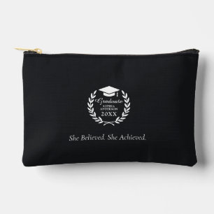 Pochette À Accessoires Nom du diplômé et année Emblem Laurel Wreath Black