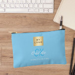 Pochette À Accessoires Nom du logo de l'entreprise Bébé bleu monogramme<br><div class="desc">Arrière - plan bleu bébé,  texte blanc et bleu. Personnalisez et ajoutez le logo de votre entreprise,  votre prénom,  vos initiales monographiques et votre nom complet.</div>