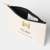 Pochette À Accessoires Nom du logo d'entreprise beige monogramme (Ouvrir)