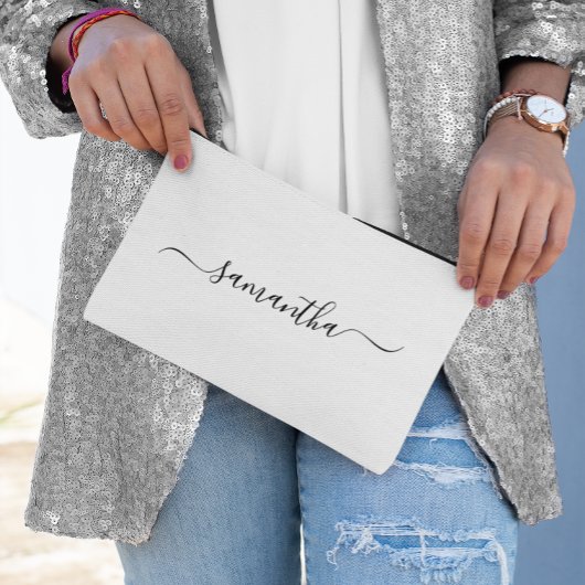 Pochette À Accessoires Nom élégant en écriture cursive noire