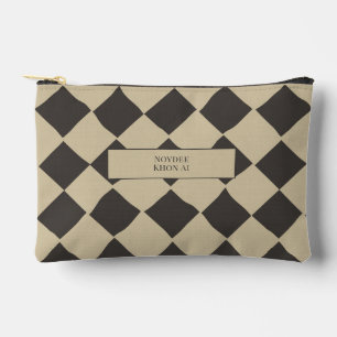 Pochette À Accessoires Nom élégant intemporel Beige et carreaux foncés à