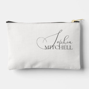 Pochette À Accessoires Nom Elegant Script Blanc