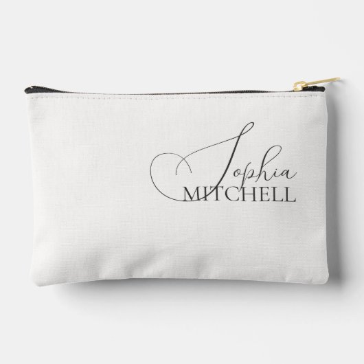 Pochette À Accessoires Nom Elegant Script Blanc (Verso)