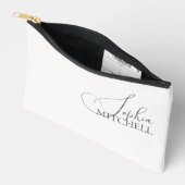 Pochette À Accessoires Nom Elegant Script Blanc (Ouvrir)