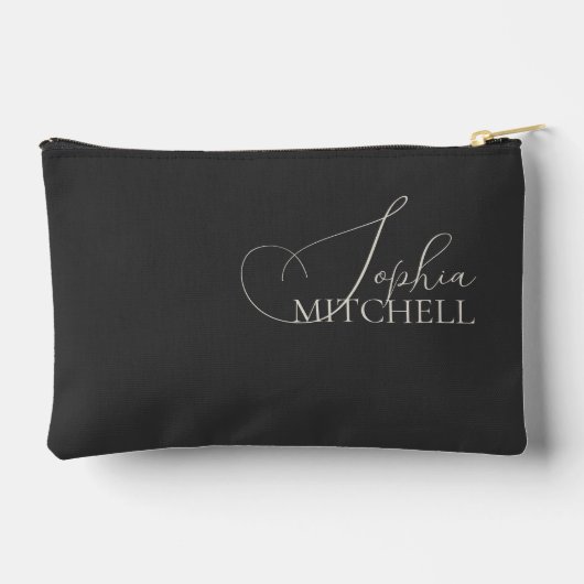 Pochette À Accessoires Nom Elegant Script Noir (Verso)