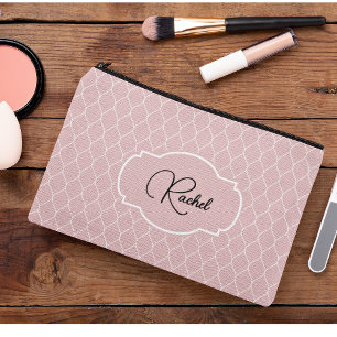 Pochette À Accessoires Nom    Élégante Treillis Motif Rose Pâle